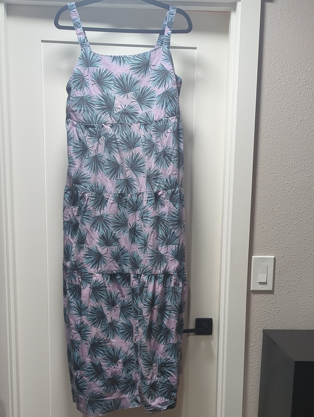 dip Pink and Teal Palm-Print Tiered Maxi Dress